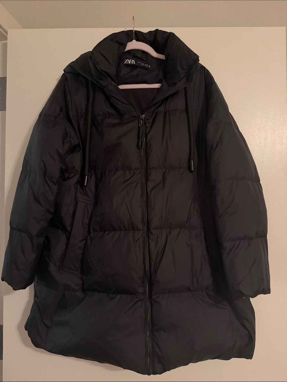 ZARA Black Puffer Oversize Coat with Hood
